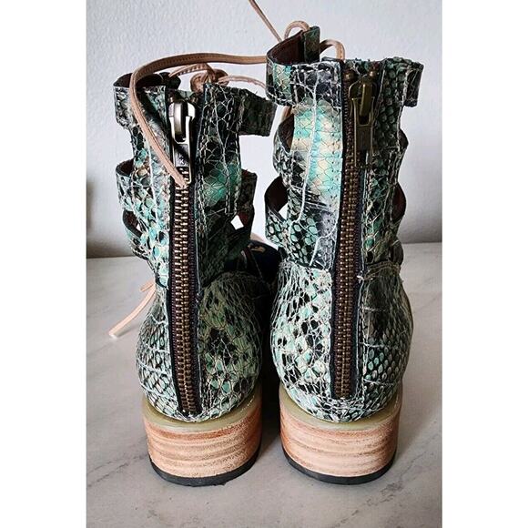 RARE Freebird by Steven Malone US 11 Beige & Croc Ankle Leather Sandals Shoes - Picture 7 of 12